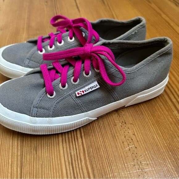 Superga gray canvas pink laces low top sneaker SIZE 37.5/ 7 - Picture 5 of 5